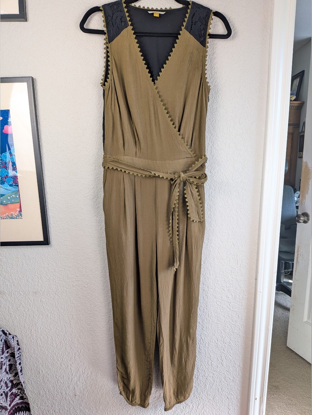 Anthropologie Leifsdottir Sani Lace Jumpsuit Moss Black Lace Size 4 Boho Chic